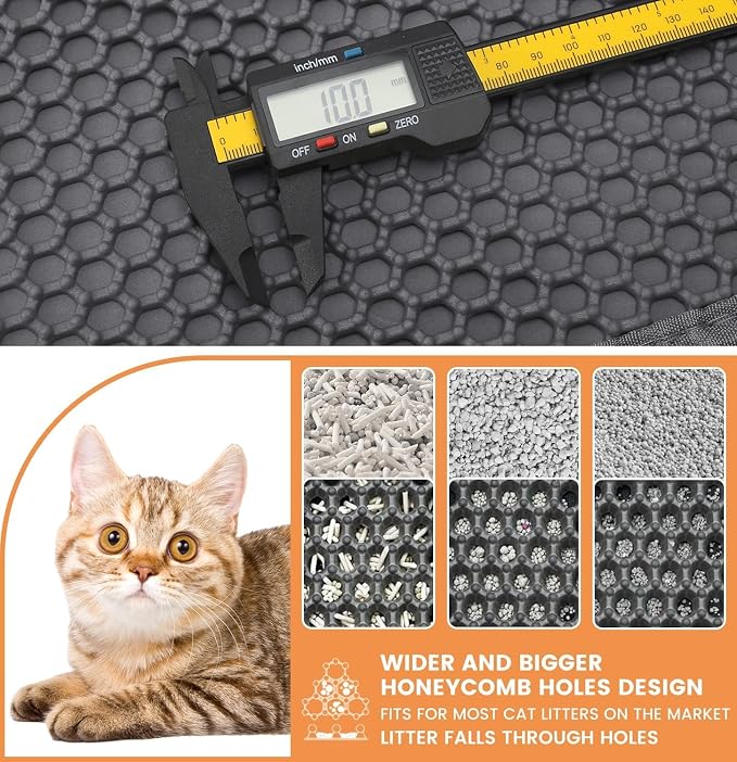 23.6” x15.7” Cat Litter Mat, Litter Trapping mat, cat mat for Litter Box, cat Litter mat Small, Honeycomb Double Layer Design, Waterproof & Urine Proof, Scatter Control, Non-Slip, Grey, 1 Pack - Image 3