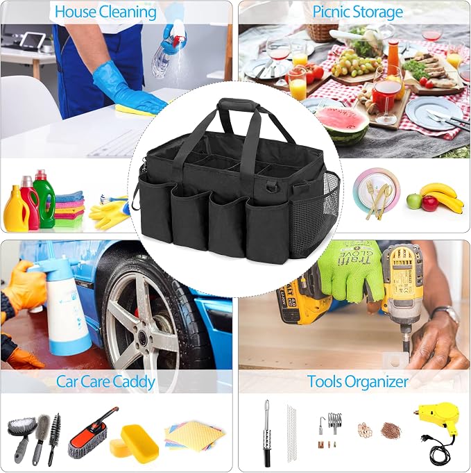 HODRANT Extra-Large Cleaning Caddy with Handles & Multi Pockets | Large Capacity Tote Bag for Cleaning Tools & Products Storage, Cleaner Organizer for Car, Home & Housekeeping Work, Black - Image 7