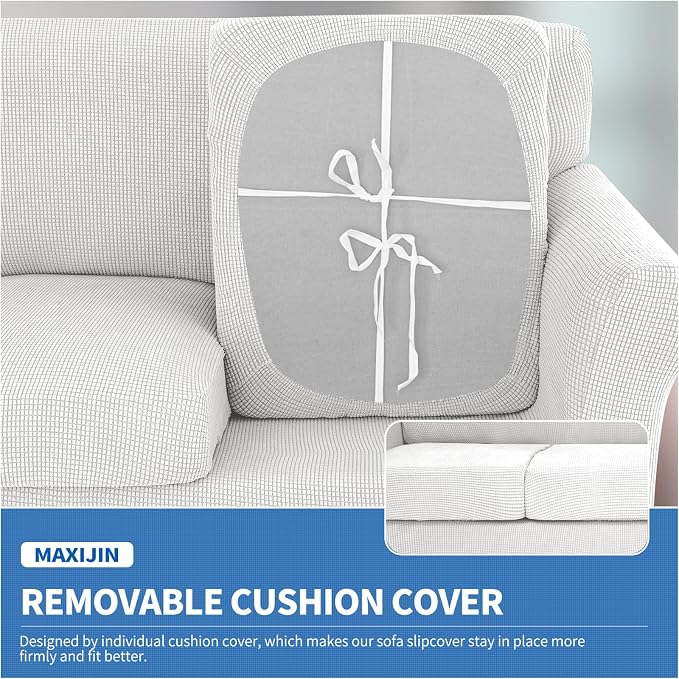 MAXIJIN 3 Piece Couch Covers for 2 Cushion Couch Super Stretch Loveseat Slipcover Dogs Pet Proof Fitted Furniture Protector Spandex Non Slip Sofa Love Seat Cover Washable (Loveseat, White) … - Image 4