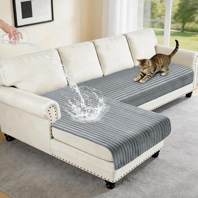 100% Waterproof Couch Covers for Sectional Sofa, Washable Couch Cover, L Shaped Couch Cover for Dogs, Non Slip 2 Pieces Sofa Cover Pet Friendly, 35"x63"+35"x70.9"-Light Grey by Unknown