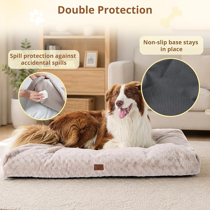 EGOHOME Dog Bed for Large Dogs, Shredded Memory Foam, Washable, Non-Slip | Balanced Support Foam, CertiPUR-US, Removable Washable Cover, Rose Velvet, Dog Crate Bed & Kennel Pad, 35 x 23 Inch, Beige - Image 4