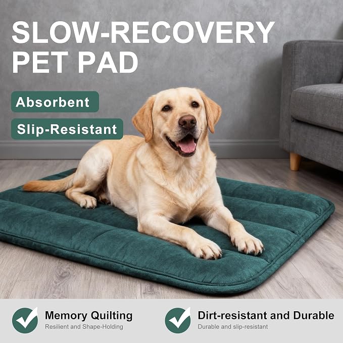 Dog Bed Mat, Reversible Dog Crate Pad with Washable Kennel Mat and Soft Foam, Flat Pet Bed for Dogs & Cats, for Crates Carriers & Travel (Green, 34" L*20" W*1.5" Th) - Image 7