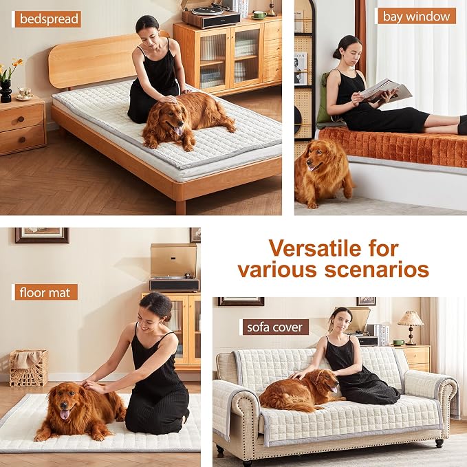 Couch Cover for Dogs Washable,Anti-Slip Back Cat Mat Pet Pad Blanket for Furniture Protector,Fuzzy Pet Sofa Cover for 3 Cushion Couch Sofa Pets Friendly (Ivory, 1pc/36"x68"/Seat Cover) - Image 5