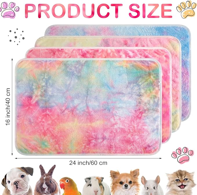 Reginary 4 Pcs Waterproof Guinea Pig Blankets Washable Small Animal Fleece Bedding Absorbent Guinea Pig Cage Liners Reusable Training Pee Pad Pet Sleep Mat for Hamster(Tie Dye Pattern,24 x 16 Inch) - Image 2