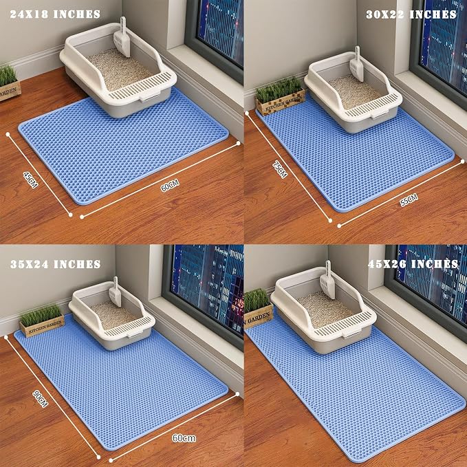 HCY&WLD Cat Litter Mat, Honeycomb Double Layer Cat Litter Trapping Mat, Waterproof Urine Proof Non-Slip, Scatter Control, Less Waste, Easier to Clean (Blue, 24" X 18") - Image 8