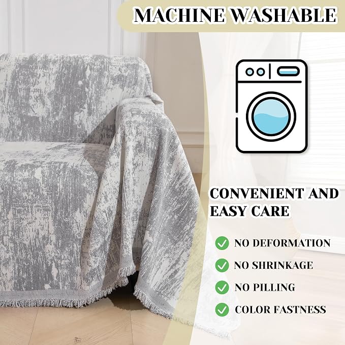 MEETSKY Small Couch Cover Oversized Chair Cover Washable, Chenille Soft Throws Cover for Single Sofa, Abstract Geometric Sofa Slipcover Multi-Use Furniture Protector for Dogs, 71" x 91", Light Grey - Image 4