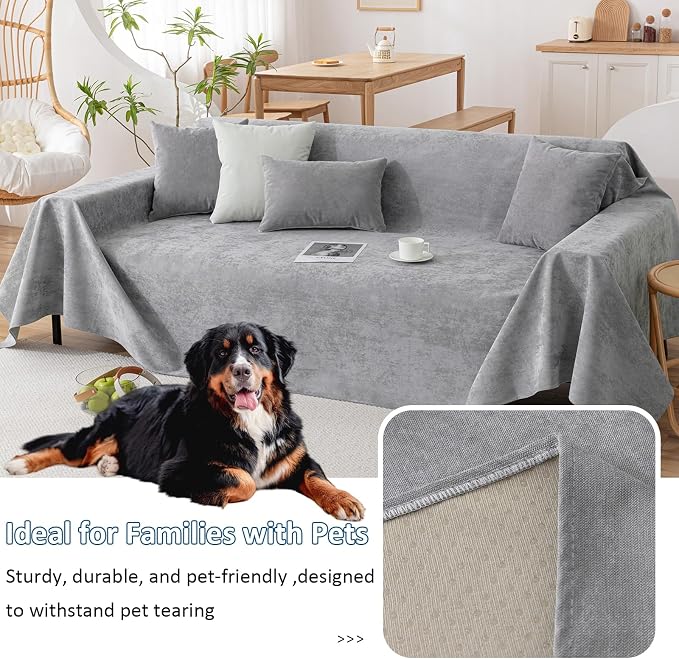 VClife Couch Covers Anti Scratch Sofa Covers for 2 Cushion Couch Sofa, Waterproof Pet Couch Cover for Dog Cat, Washable Couch Slipcover Modern Gray Sofa Cover Throw Furniture Protector, 71"X102" - Image 4