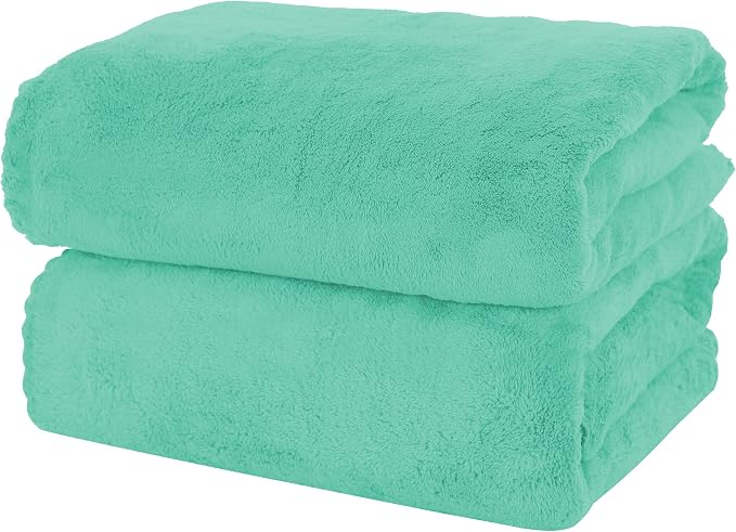 MOONQUEEN 2 Pack Premium Bath Towel Set - Quick Drying - Microfiber Coral Velvet Highly Absorbent Towels - Multipurpose Use as Bath Fitness, Bathroom, Shower, Sports, Yoga Towel (Aqua Green) by MOONQUEEN