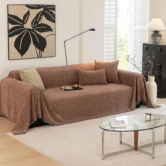 ROOMLIFE Pink Couch Cover for 3 Cushion Sofa, Chenille Sofa Couches Slipcover Sectional Sofas Covers with Tassel, Washable Soft Breathable Furniture Protector Cover for Living Room, 71 '' X 118'' by ROOMLIFE