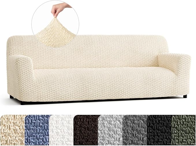 PAULTO BY GA.I.CO. Stretch Sofa Slipcovers – Soft Elastic Fabric Couch Cover for Armchair Loveseat 3-Seater & 4-Seater Sofa Cover – Non-Slip Furniture Protector Washable - Cream (86"-120" Wide) by PAULATOBYGAICO