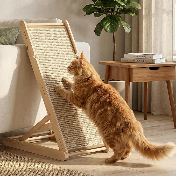 XiaZ Sisal Cat Scratcher, 31" Wooden Cat Scratching Board with 5 Adjustable Heights, Replaceable Sisal Mat and Angled Scratch Pad for Indoor Cats, Ready to Use, No Assembly Required by XiaZPet