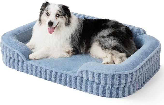 LE SURE Cute Cozy High Back Orthopedic XL Dog Bed with Sides,42" Blue | Waterproof Pet Bed with Sides, Aesthetic Comfy Egg-Crate Foam Pet Couch Sofa, Removable Washable Cover, Non-Slip Bottom by Lesure