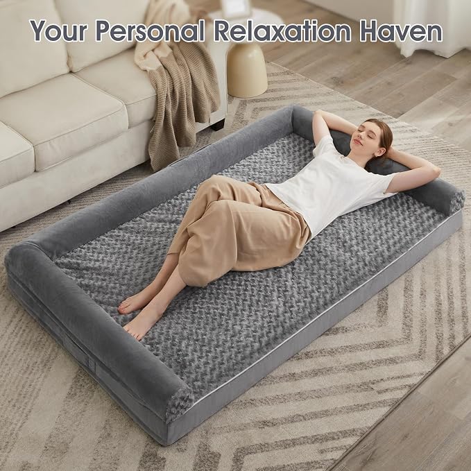 BFPETHOME Orthopedic Washable Human Dog Bed for Adult & Dog Cozy Sleep | Human Size Waterproof Big Soft Pet Couch Bed for Adult & Dogs Relax with Removable Cover Supportive Foam Grey 71x46 Inch - Image 3