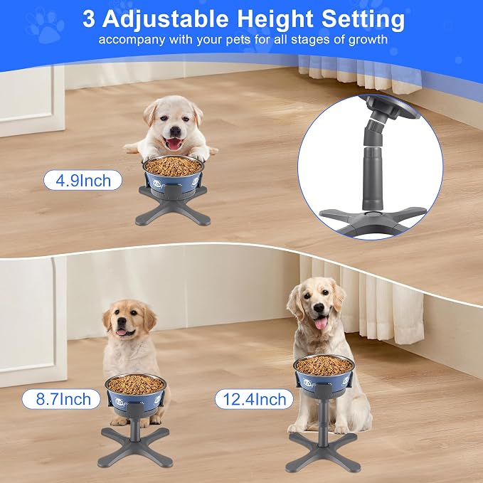 Dog Bowls,Elevated Adjustable Dog Bowl Stand with 3 Heights & Tilted Feeding Design, Raised Stand Compatible with Medium & Large Breeds(1 Pack) Grey - Image 5