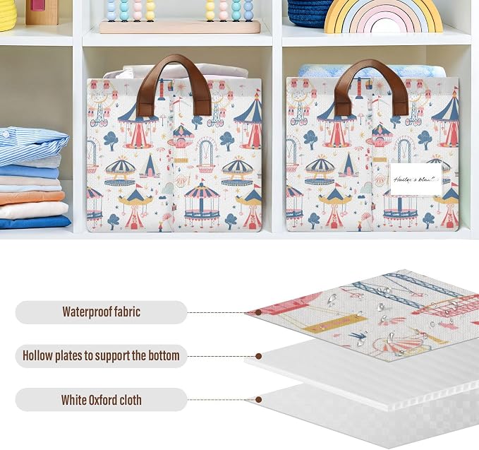 Dreamland Amusement Park Baby Storage Basket with Labels&Handles Rectangular Waterproof Nursery Storage Bins Collapsible Shelf Organizer Baskets for Kids Books Cloth Gift Toys Laundry - Image 5