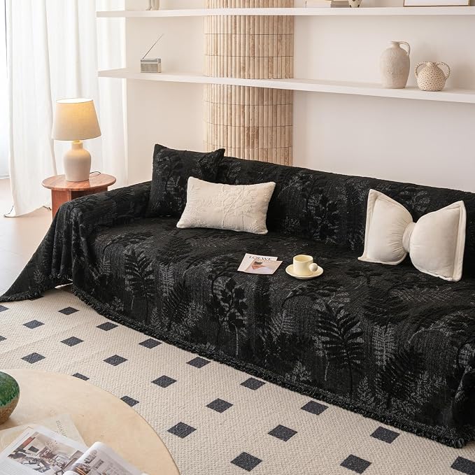 ROOMLIFE Couch Cover 3 Cushion Sofa, Washable Non Slip Furniture Sofa Protector Cover, Soft Chenille Sofa Slipcovers Sectional L Shape Dogs Couch Cover Throw Blanket with Tassels 71''X150'' by ROOMLIFE