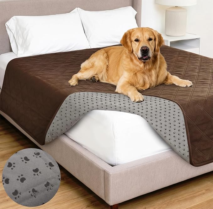 GORILLA GRIP® Waterproof Dog Blanket, 82x82, Leakproof Couch Cover for Dogs, Silicone Grip Backing, Protects Sofa, Sectional, Bed, Crate, Car & RV, Tear-Resistant Washable Senior Pet Blanket, Brown by Unknown