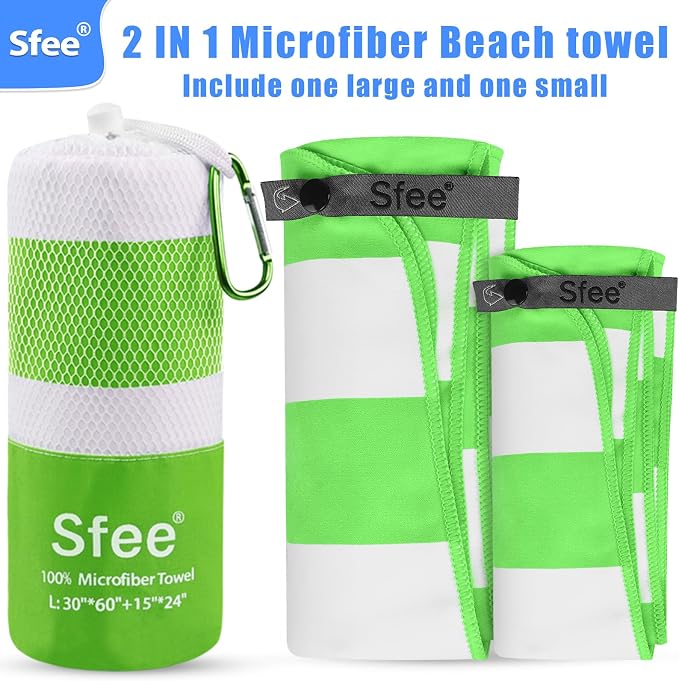 Sfee 2 in 1 Microfiber Beach Towel, Quick Dry Towel Camping Towel Travel Towel Super Absorbent Compact Lightweight Sports Gym Towels Set for Beach, Gym, Hiking, Pool, Backpacking, Bath, Yoga - Image 5