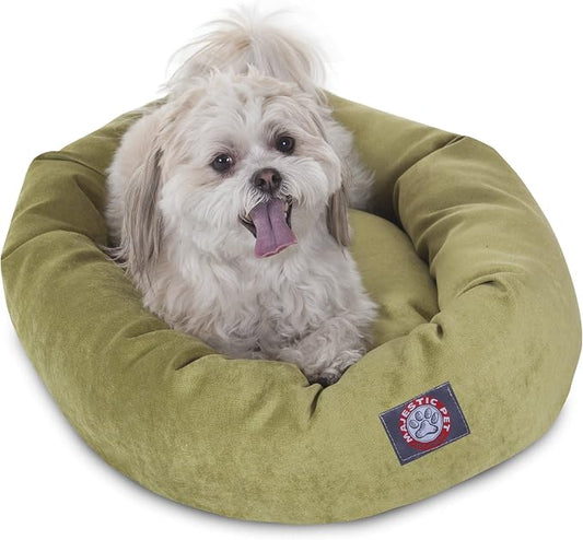 Majestic Pet 24 Inch Micro Velvet Calming Dog Bed Washable – Cozy Soft Round Dog Bed with Spine for Head Support - Fluffy Donut Puppy Mat 24x19x7 (Inch) Small – Apple (2025) by MajesticPet