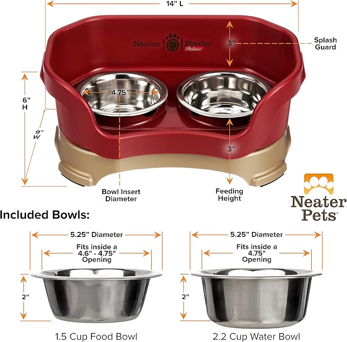 Neater Pet Brands Neater Feeder Deluxe Mess Proof Dog Bowls Elevated for Small Dogs Under 19 lbs, Made in USA, No Spill Raised Dog Food Bowl Stand Feeding Station, Food and Water Bowl Set, Cranberry - Image 7