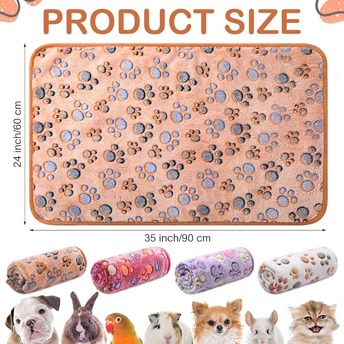 Tudomro 8 Pcs Absorbent Guinea Pig Blankets Washable Small Animal Fleece Bedding Cage Liners Reusable Pet Sleep Mat Pad Cover for Ferret Chinchilla Furniture Protection(Paw,35 x 24 Inch) - Image 2