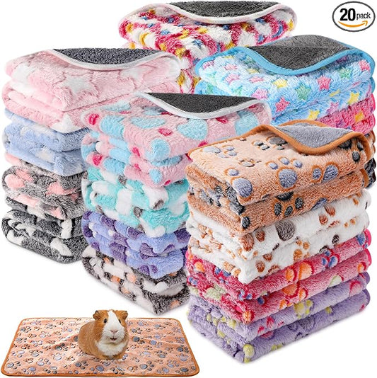 Newwiee 20 Pcs Waterproof Small Pet Fleece Blanket Bulk Washable Small Animal Cage Bedding Guinea Pig Puppy Dog Cat Pee Pad Liner Accessories(Assorted,12 x 12 Inch) by Newwiee