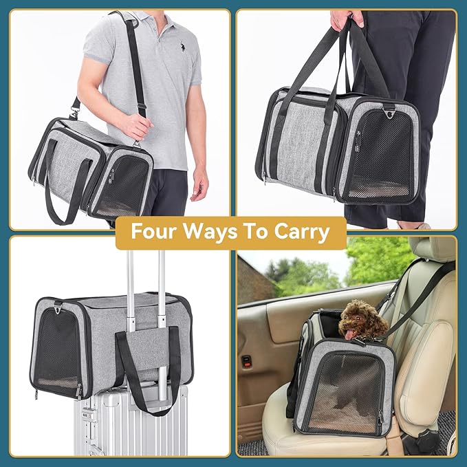 Petsfit Cat Carrier Airline Approved, 17 X11 X11 Soft-Sided Pet Carrier for Medium Cat/Small Dog with Extra Relax Space, Pet Privacy Protection, Fit for Travel, Gray