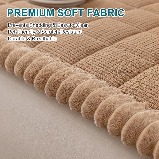 KRFOONN Couch Cover for Dogs Washable Pet Couch Covers for 2 Cushion Sofas Non-Slip Dog Sofa Protectors Cushion Covers Soft Sofa Slipcovers Cushion Protector for Pets (Style B-Khaki, 27.6" x 70.9") - Image 3