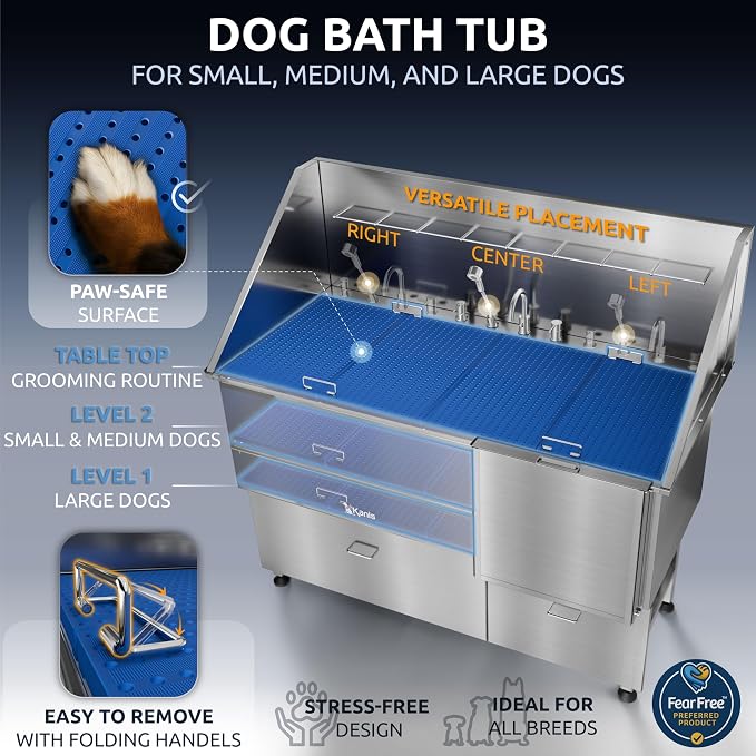 KANIS Professional Dog Washing Station 304 Stainless Steel Pet Wash Sink | Grooming Bathtub w/Shower, Floor Grates and Storage for Large, Medium & Small Pets - Image 6