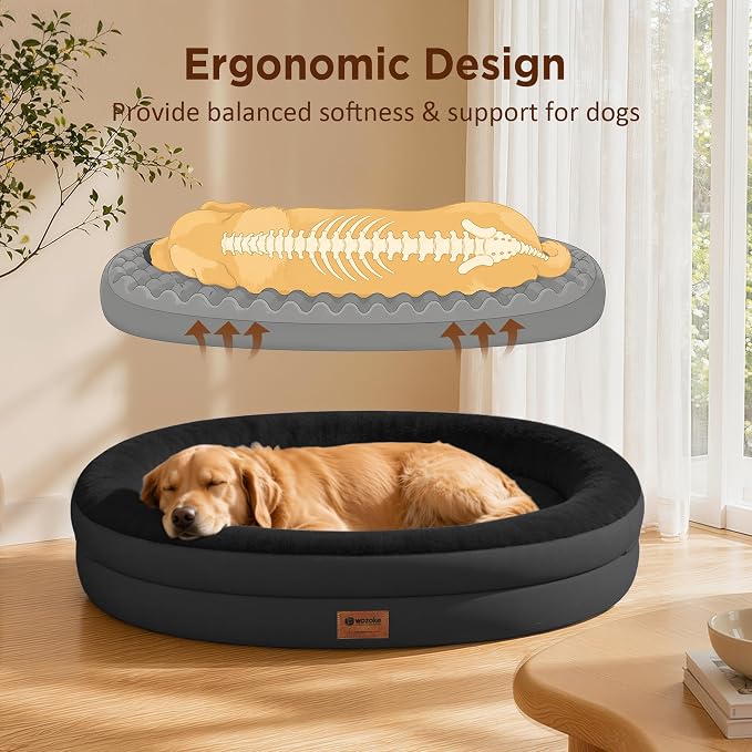 Waterproof Orthopedic Dog Bed for Large Dogs, Black | Supportive Crate Foam Relieves Joint Pressure, 360°Bolsters, Waterproof Inner,Washable Cover, Non-slip Bottom - Image 7