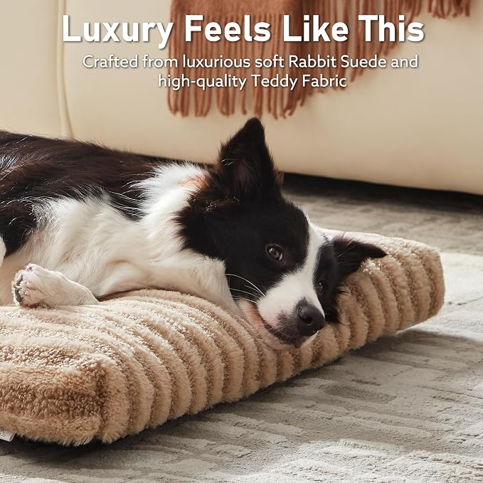FURTIME Washable XL Dog Bed for Extra Large Dogs, Deluxe Dog Crate Beds | Comfy Fluffy Kennel Pad Anti-Slip Pet Sleeping Mat, Machine Washable Dogs Pillow, 40"x27"x3.5", Brown - Image 3