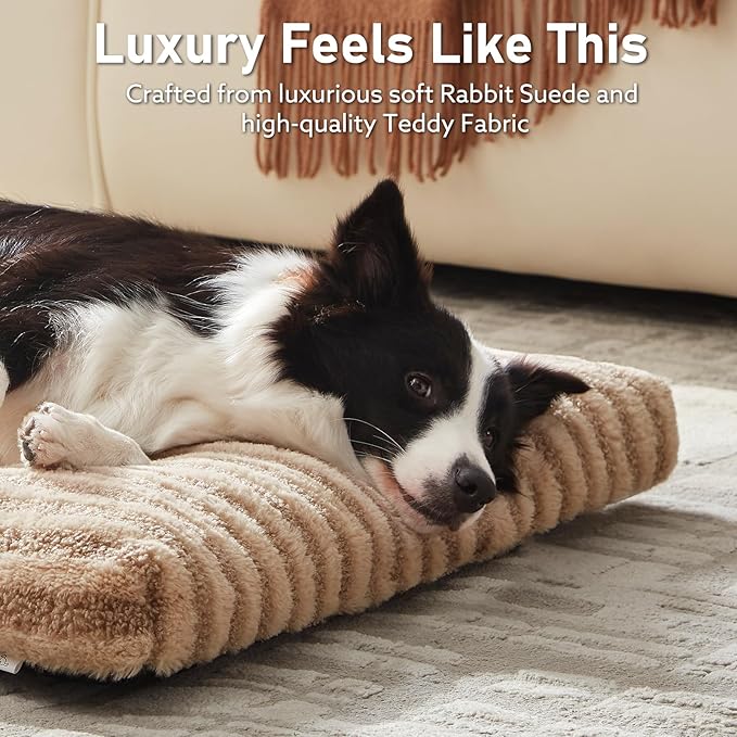 FURTIME Washable XL Dog Bed for Extra Large Dogs, Deluxe Dog Crate Beds | Comfy Fluffy Kennel Pad Anti-Slip Pet Sleeping Mat, Machine Washable Dogs Pillow, 40"x27"x3.5", Brown - Image 3