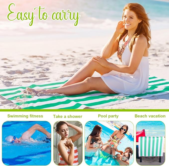 EBOOT 10 Pack Oversized Beach Towel Set Extra Large Pool Towels Microfiber Quick Dry Swim Blanket for Adult Women Men Face Hand Body Bath Travel Pool(Bright Color,28 x 59 Inch,Cabana Stripe) - Image 5
