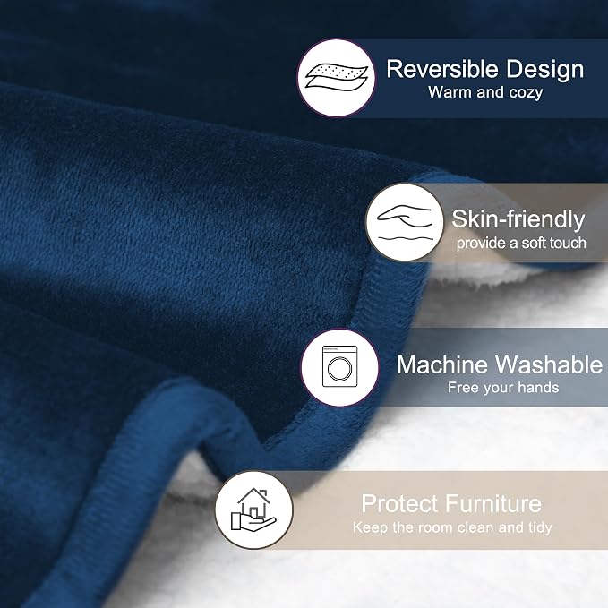 gogobunny Waterproof Bed Blanket, Reversible Sherpa Fleece Throw Blanket for Dog Puppy Cat, Furniture Cover Protects Bed Couch Sofa from Liquid Pee and Pet Fur (Navy Blue, 25x35 inches) - Image 3