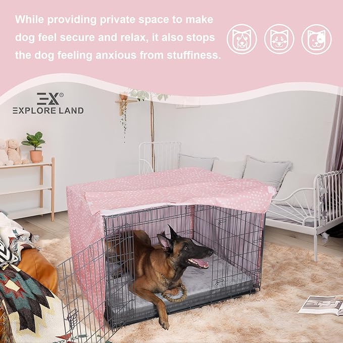 Explore Land Pattern Dog Crate Cover for 36 Inches Wire Cage, Heavy-Duty Polyester 1 2 3 Doors Standard Metal Pet Kennel Enclosure (Princess Pink) - Image 6