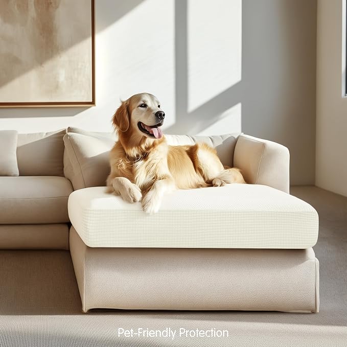 Hokway Stretch Chaise Cover Individual Couch Cushion Slipcovers Reversible Cushion Protector Slipcovers Sofa Cushion Protector Covers (Chaise Cover, Creamwhite) - Image 6