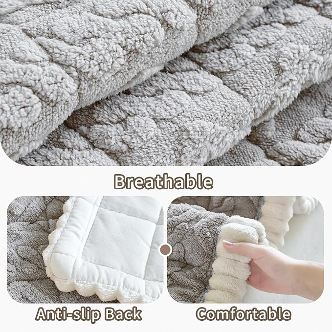 Fuzzy Couch Covers for Dogs, Non Slip Thick Dog Couch Cover Protector, Plush Pet Couch Covers for Sofa Washable, Soft Sofa Cushion Slipcovers Pet Friendly(1PC, Light Grey, 27.6”x82.7”) - Image 3