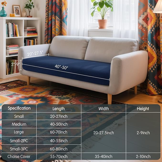 Hokway Couch Cushion Covers Stretch Cushion Covers Sofa Seat Cushion Slipcover Cushion Protector(DarkBlue, Medium) - Image 3