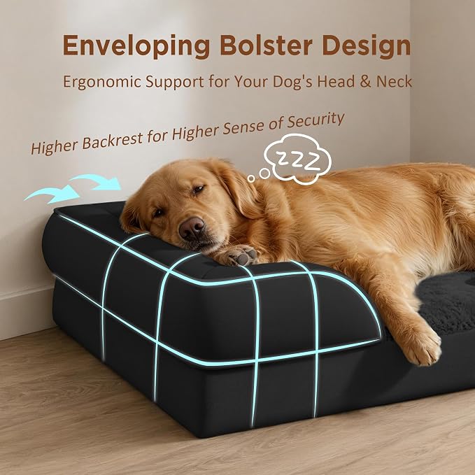 Comfort Expression Orthopedic Dog Bed for Extra Large Dogs with Bolster | Waterproof Dog Couch Bed with Washable Cover & Non-Slip Bottom, Supportive Egg Crate Foam XL Pet Bed, 45x35 Inch - Image 3
