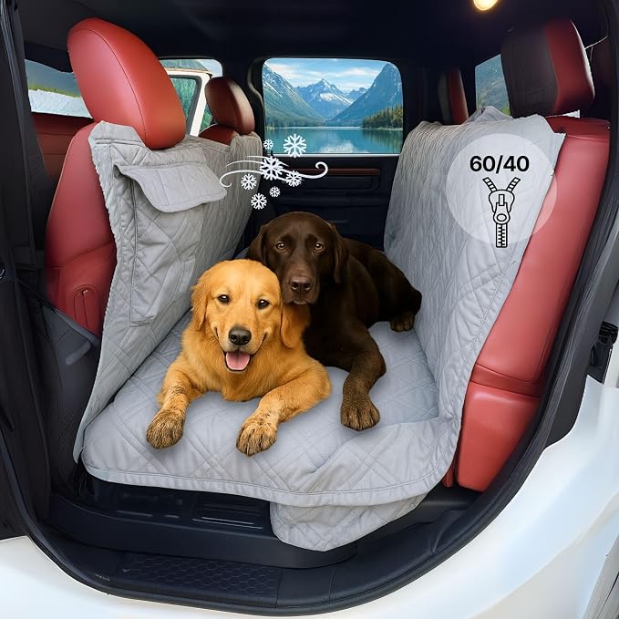 Formosa Covers Deluxe Full-Size Truck Crew Cab Dog Seat Cover – Water-Resistant, Anchor-Secured Back Seat & Floor Protector – Fits F-150, Ram 1500, Silverado, Tundra CrewMax – XL 62″ × 94″, Grey by FormosaCovers