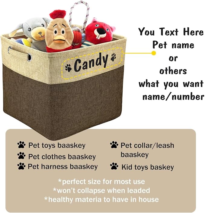 PET ARTIST Collapsible Toy Storage Basket Bin With Personalized Pet's Name - Rectangular Box Chest Organizer for Dog Toys, Clothing, Apparel & Accessories (Coffee Big One) - Image 3