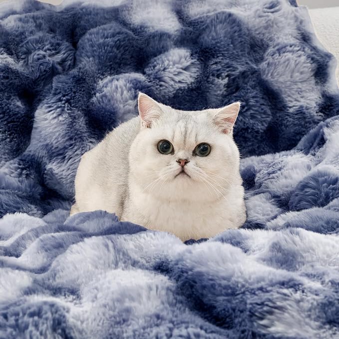 COZY KISS Chair Cover for Dogs Washable, Ultra Soft Faux Fur Pet Couch Pad for Car Seat Protector, Liquid Pee Proof Cat Mat, Warm Pad for Dresser Top, 23.5x23.5 inch, Tie Dye Blue - Image 9