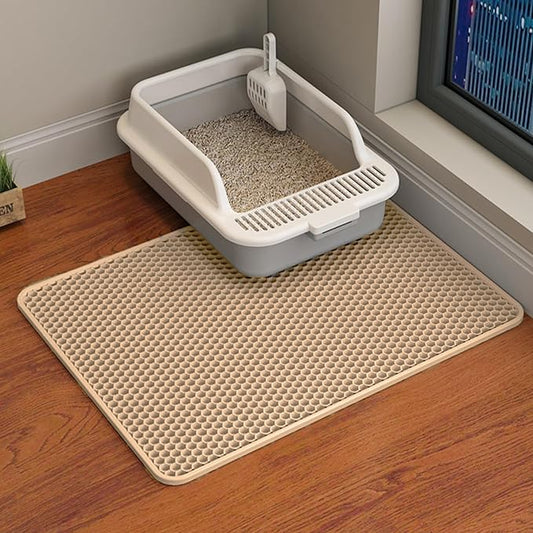 HCY&WLD Cat Litter Mat, 45x26/35x24/30x22/24x18 Inch Double Layer Cat Litter Box Mat, EVA Non-Slip, Waterproof Urine Proof Cat Litter Catcher Mat, Easy Clean Scatter Control (24x18 Inch, Khaki) by HCY%26WLD