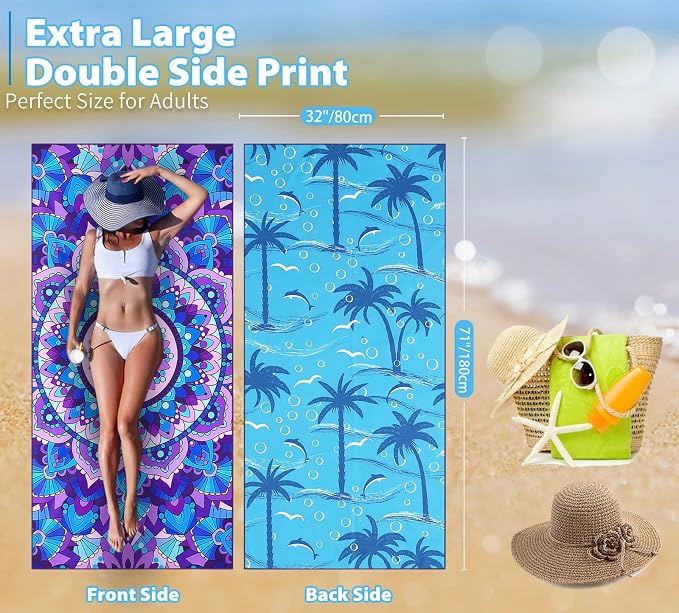 TwoYek Microfiber Beach Towel Extra Large 71x32 inches Boho Mandala Print | Thin Lightweight, Sand Free Super Absorbent Quick Dry, Oversized for Travel Pool Swim Bath Camping Sports Girls Women Adults - Image 3