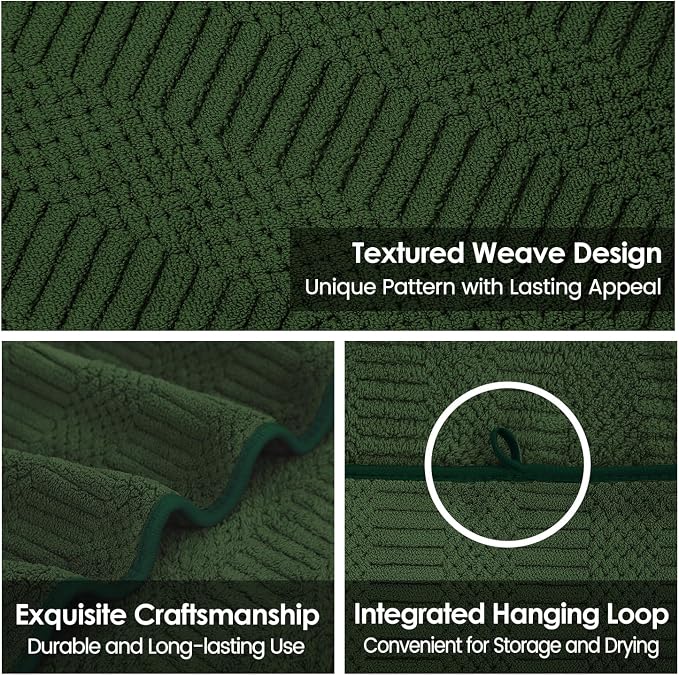 JML Microfiber Bath Towels, Large Bathroom Towel for Adult, Pack of 2, 30" x 60", Soft, Super Absorbent and Fast Drying, Use for Hair Wrap, Sport, Fitness, Yoga, Diamond Cross Grid Olive-Green - Image 3