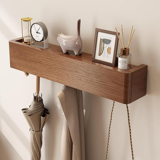 CycleCrew Solid Wood Wall Mounted Coat Rack with Shelf Hooks - Modern Floating Shelves with 5 Hidden Hooks, Heavy Duty Entryway Coat Key Holder Hanger for Hallway Bathroom Bedroom Home Decor by Unknown