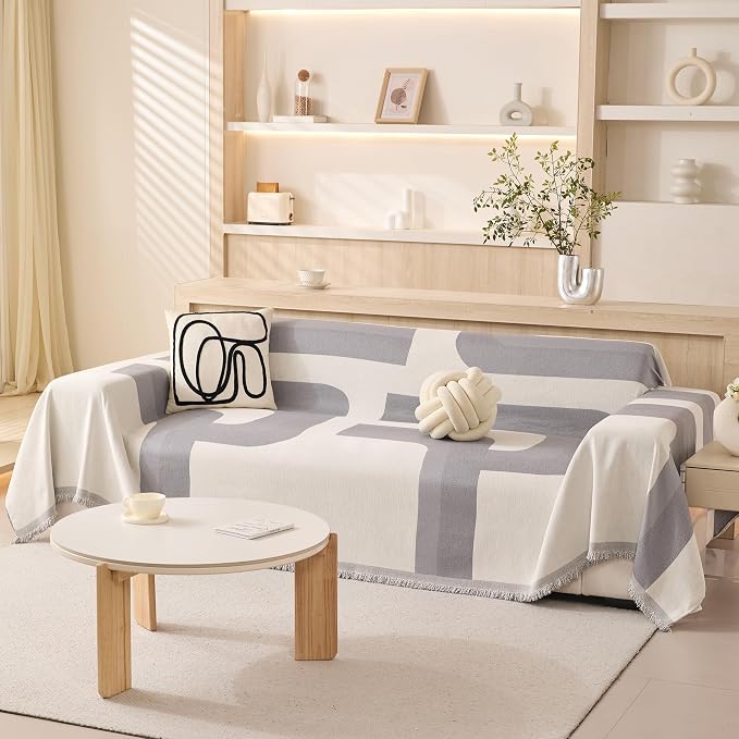 MEETSKY Boho Couch Cover Super Soft Couch Covers for 2-3 Cushion Couch Sofa, Modern Jacquard Sofa Slipcover Loveseat Futon Cover, Couch Covers for Sectional Sofa, 71" x 118", Grey Geometry - Image 2
