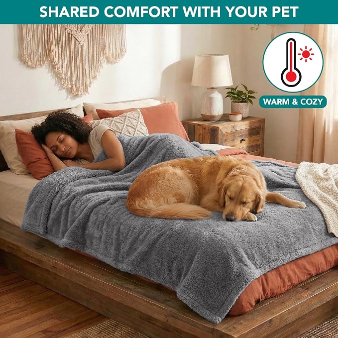 PetAmi Fluffy Waterproof Dog Blanket for Couch and Bed, Reversible Sherpa Pet Throw, Pee Proof Furniture Protector Sofa Cover, Washable Cat Blanket for Medium Large Dogs and Cats (Light Grey, 90x90) - Image 4