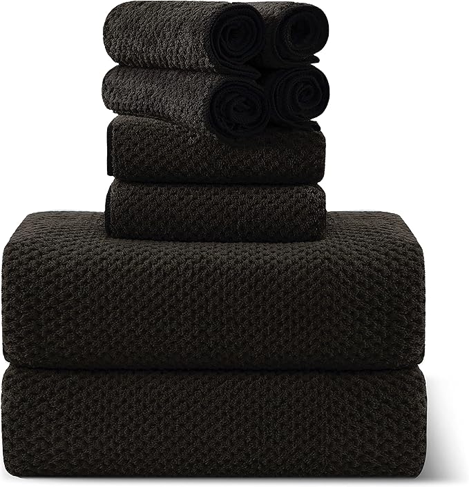 8-Piece Brown Bath Towel Set, 2 Extra Large Bath Towel Sheets, 2 Hand Towels and 4 Washcloths - Highly Absorbent Quick Dry Microfiber,Ultra Soft Towel Set for Bathroom, Waffle Weave Design, Pack of 8 by Smuge