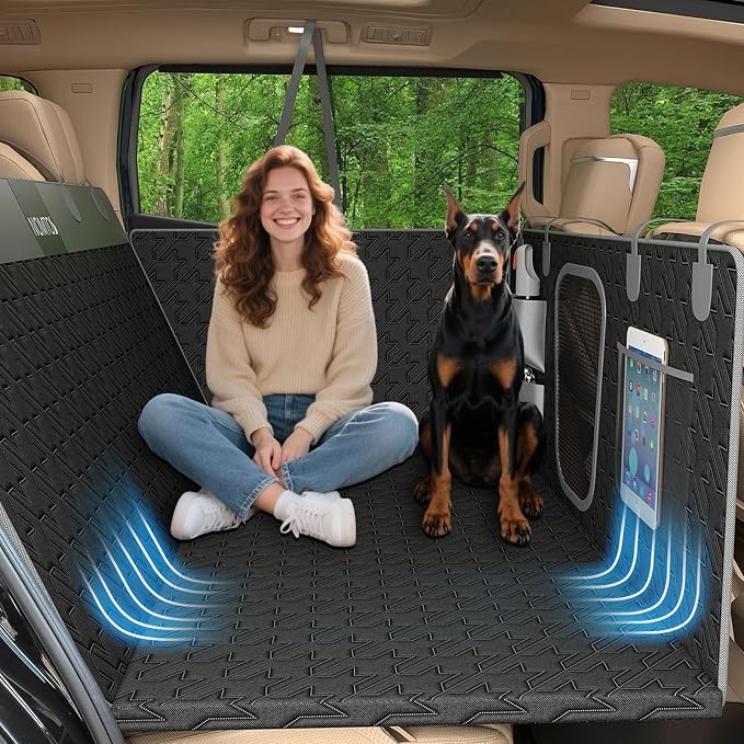 Upgraded Durable Hard Bottom Dog Car Seat Cover with EPE Sponge Cushion, Foldable Dog Rear Seat Protector, Waterproof Pet Car Seat Hammock, Seamless Dogs Back Seat Extender for SUV Truck(XL) by NOMTOS